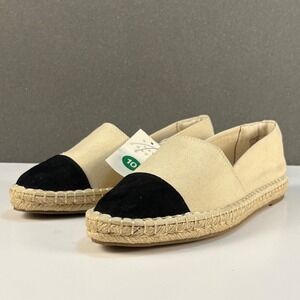 A New Day Women's Cream Black Cap Toe Espadrille Flats Shoes Size 10 Memory Foam